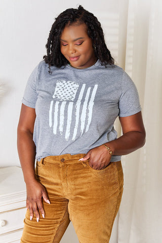 US Flag Graphic Cuffed Sleeve Tee - A Roese Boutique