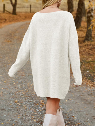 V - Neck Dropped Shoulder Sweater Dress - A Roese Boutique