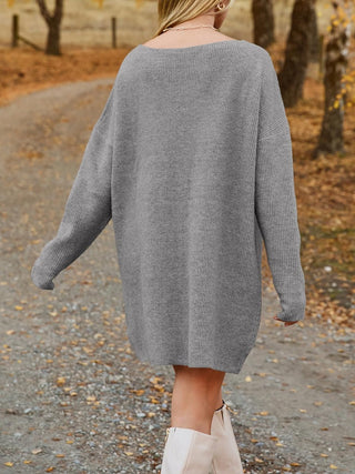 V - Neck Dropped Shoulder Sweater Dress - A Roese Boutique