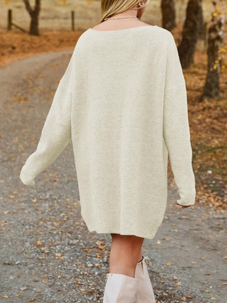 V - Neck Dropped Shoulder Sweater Dress - A Roese Boutique