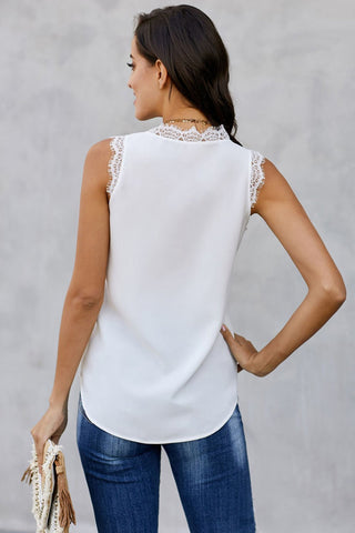V-Neck Lace Trim Tank Top - A Roese Boutique