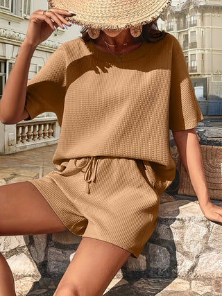 Waffle-Knit Half Sleeve Top and Shorts Set - A Roese Boutique