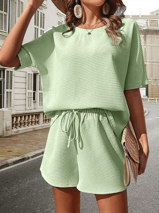 Waffle-Knit Half Sleeve Top and Shorts Set - A Roese Boutique