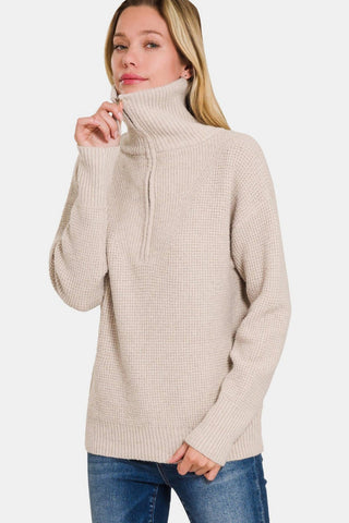 Zenana Half Zip Long Sleeve Sweater - A Roese Boutique