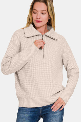 Zenana Half Zip Long Sleeve Sweater - A Roese Boutique