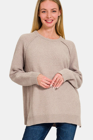 Zenana Side Slit Raglan Sleeve Sweater - A Roese Boutique