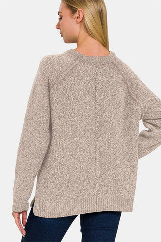 Zenana Side Slit Raglan Sleeve Sweater - A Roese Boutique