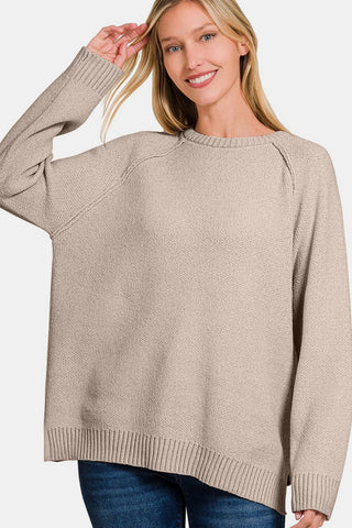 Zenana Side Slit Raglan Sleeve Sweater - A Roese Boutique