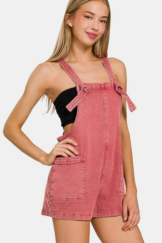 Zenana Washed Knot Strap Rompers - A Roese Boutique