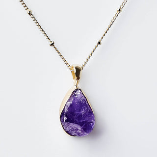 Amethyst Raw Crystal Silver Necklace by Tiny Rituals - A Roese Boutique