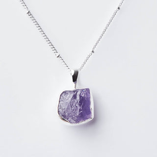 Amethyst Raw Crystal Silver Necklace by Tiny Rituals - A Roese Boutique