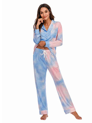 Collared Neck Long Sleeve Loungewear Set with Pockets - A Roese Boutique