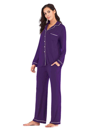 Collared Neck Long Sleeve Loungewear Set with Pockets - A Roese Boutique