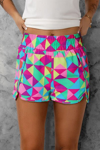 Color Block Elastic Waist Shorts - A Roese Boutique