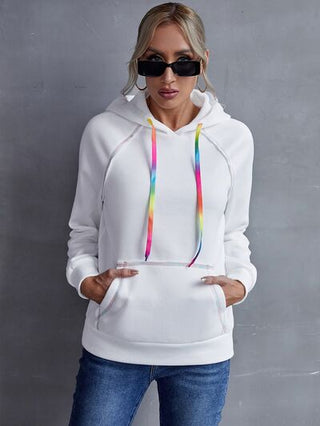 Contrast Stitching Drawstring Raglan Sleeve Hoodie - A Roese Boutique