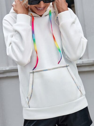 Contrast Stitching Drawstring Raglan Sleeve Hoodie - A Roese Boutique