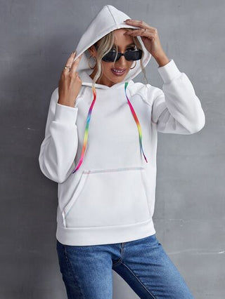 Contrast Stitching Drawstring Raglan Sleeve Hoodie - A Roese Boutique