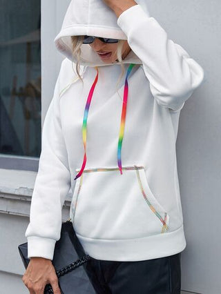 Contrast Stitching Drawstring Raglan Sleeve Hoodie - A Roese Boutique