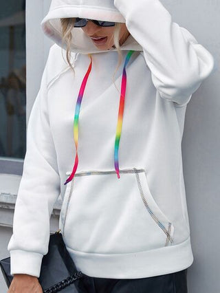 Contrast Stitching Drawstring Raglan Sleeve Hoodie - A Roese Boutique