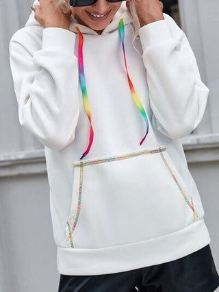 Contrast Stitching Drawstring Raglan Sleeve Hoodie - A Roese Boutique