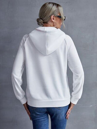 Contrast Stitching Drawstring Raglan Sleeve Hoodie - A Roese Boutique