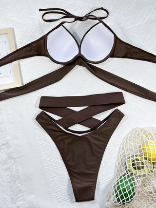 Crisscross Halter Neck Bikini Set - A Roese Boutique