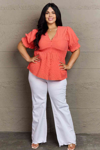 Culture Code Whimsical Wonders Full Size V-Neck Puff Sleeve Button Down Top - A Roese Boutique