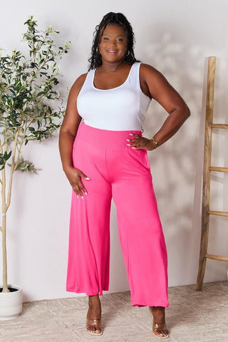 Double Take Full Size Smocked Wide Waistband Wide Leg Pants - A Roese Boutique