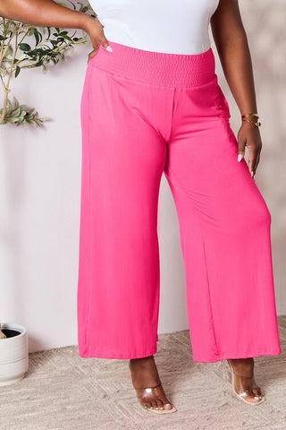 Double Take Full Size Smocked Wide Waistband Wide Leg Pants - A Roese Boutique