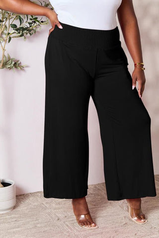 Double Take Full Size Smocked Wide Waistband Wide Leg Pants - A Roese Boutique