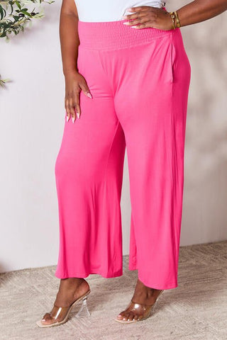 Double Take Full Size Smocked Wide Waistband Wide Leg Pants - A Roese Boutique