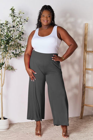 Double Take Full Size Smocked Wide Waistband Wide Leg Pants - A Roese Boutique