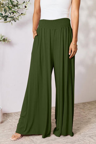 Double Take Full Size Smocked Wide Waistband Wide Leg Pants - A Roese Boutique