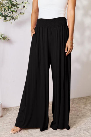 Double Take Full Size Smocked Wide Waistband Wide Leg Pants - A Roese Boutique