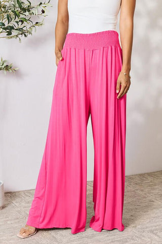 Double Take Full Size Smocked Wide Waistband Wide Leg Pants - A Roese Boutique