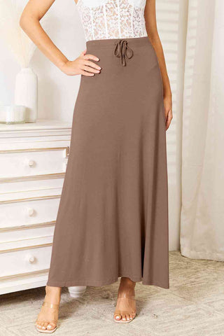 Double Take Full Size Soft Rayon Drawstring Waist Maxi Skirt Rayon - A Roese Boutique