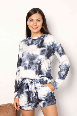 Double Take Tie-Dye Round Neck Top and Shorts Lounge Set - A Roese Boutique