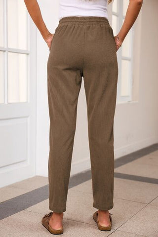 Drawstring Straight Pants with Pockets - A Roese Boutique