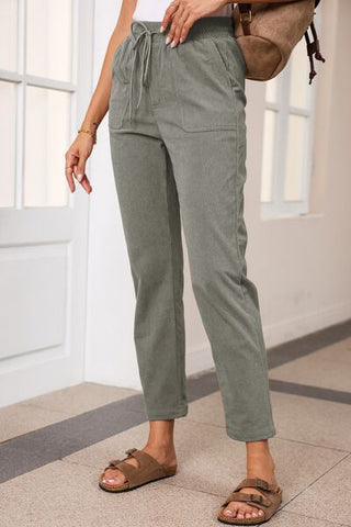 Drawstring Straight Pants with Pockets - A Roese Boutique