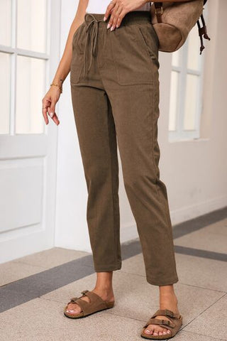 Drawstring Straight Pants with Pockets - A Roese Boutique