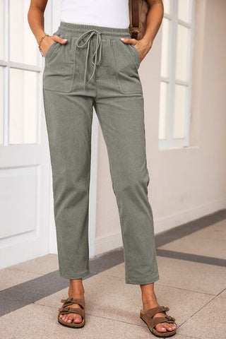 Drawstring Straight Pants with Pockets - A Roese Boutique