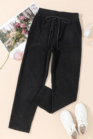 Drawstring Straight Pants with Pockets - A Roese Boutique