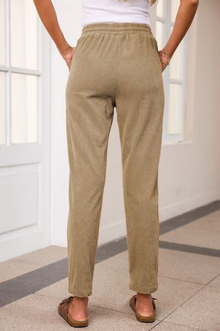 Drawstring Straight Pants with Pockets - A Roese Boutique