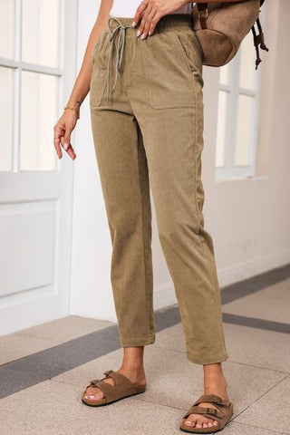 Drawstring Straight Pants with Pockets - A Roese Boutique