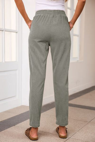 Drawstring Straight Pants with Pockets - A Roese Boutique