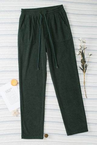 Drawstring Straight Pants with Pockets - A Roese Boutique