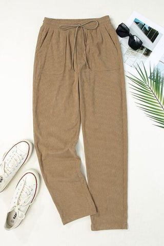 Drawstring Straight Pants with Pockets - A Roese Boutique