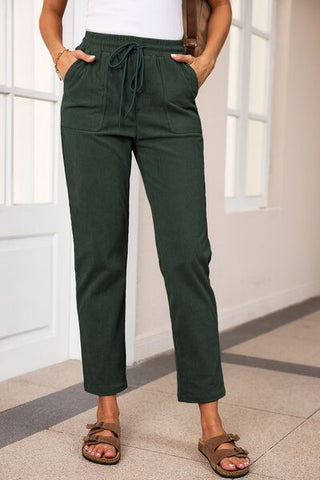 Drawstring Straight Pants with Pockets - A Roese Boutique