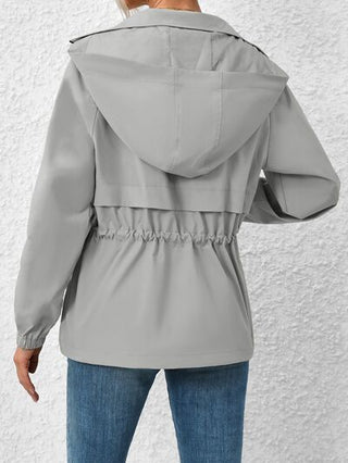 Drawstring Zip Up Hooded Jacket - A Roese Boutique