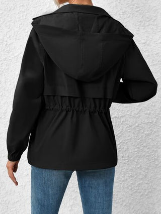 Drawstring Zip Up Hooded Jacket - A Roese Boutique